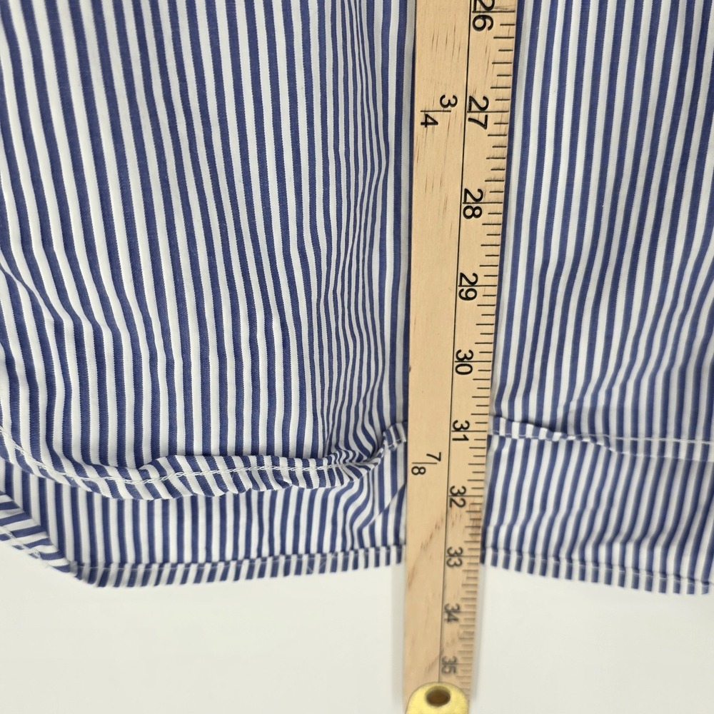 Y2K Stafford Prep Men XL ButtonUp Shirt Blue Striped Sailing Collegiate Flip Cuf - Picture 10 of 13